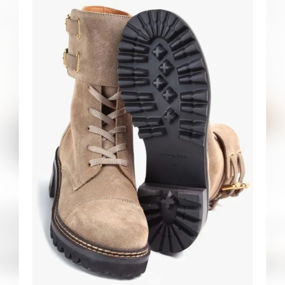 See By Chloe Mallory Beige Combat Lace-Up Boots - Picture 3 of 12